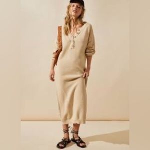 Free People Hailee Sweater Midi Dress Sandy Beige